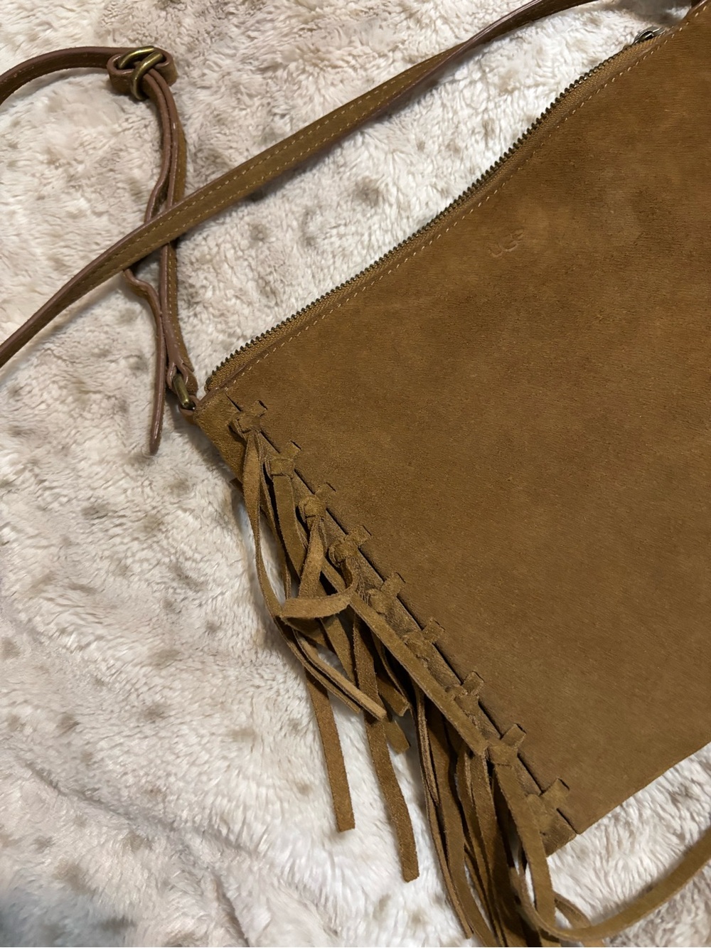 Suede Fringe Crossbody Bag - Brown